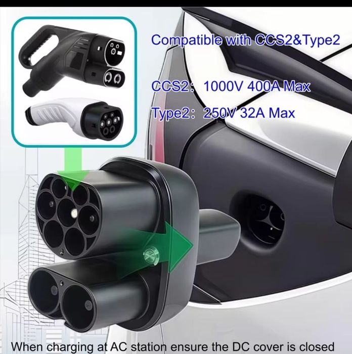 Адаптер швидкої зарядки CCS2 - Tesla NACS | 400A 250кВт AC/DC | Для Tesla USA Model 3, Y, S, X | Supercharger Ready