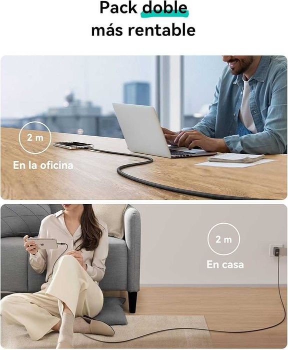 Nowy Zestaw 2x Kabel USB-C do USB-C INIU 240W PD 3.1 | 2 metry | Nylon