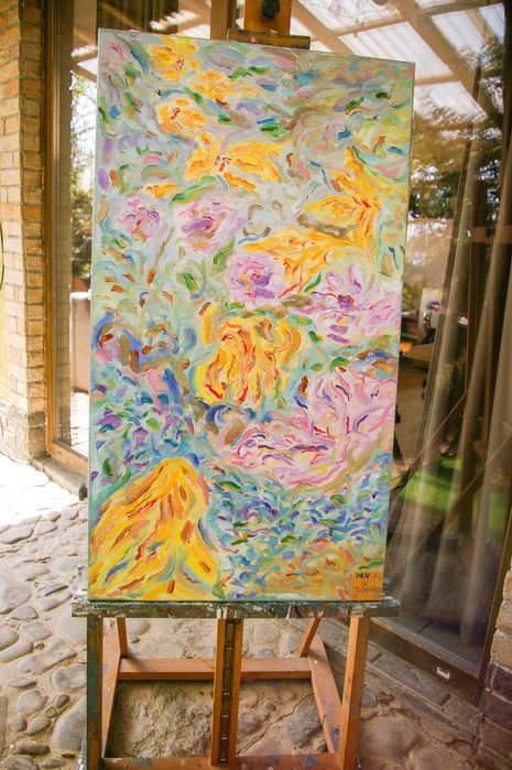 Картина абстрактна " Крокуси" 90на 50 см в наявності