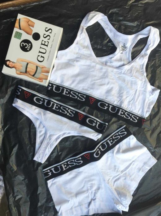 S M L XL 3pak Majtki Stringi Komplet Damskie Guess Stanik