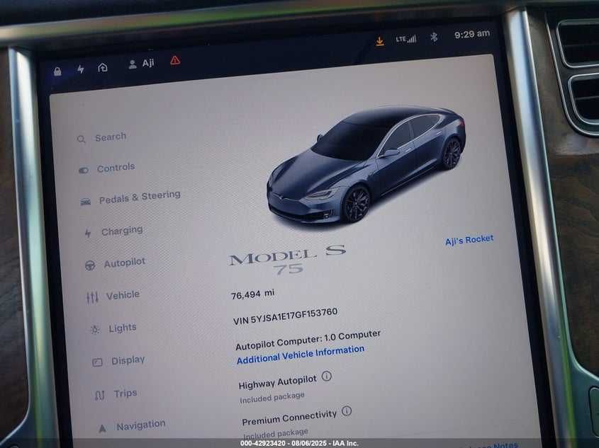 Разборка TESLA MODEL S 2016 RWD 75 кВт