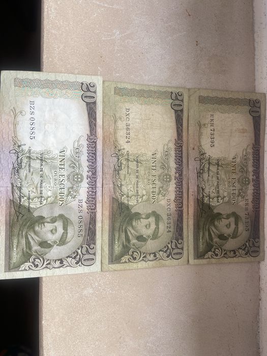 3 Notas 20 Escudos 1964