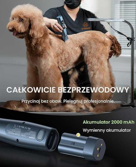 Oneisall Profesjonalna maszynka do strzyżenia psów i kotów, 2 biegi, aku
