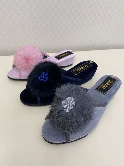 Женские велюровые тапочки Inblu 4,5с бежеві,рожеві,сині,сірі