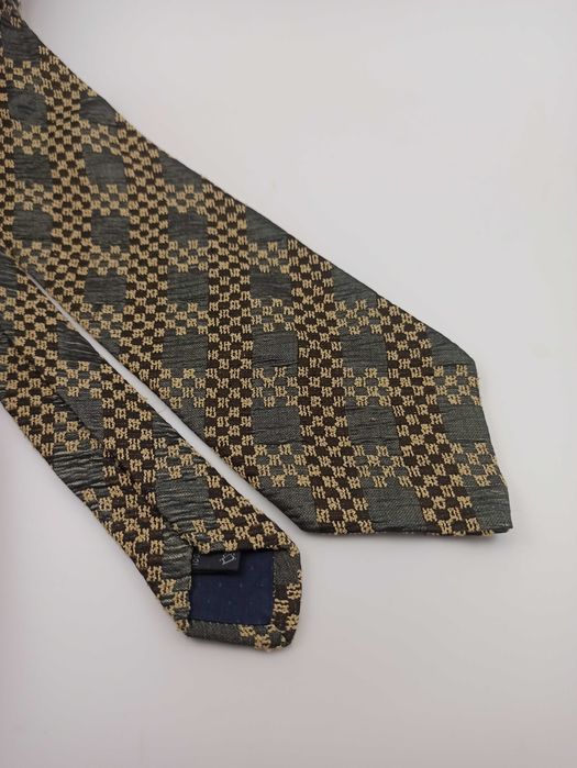 Bolgheri brązowy jedwabny krawat w kratkę