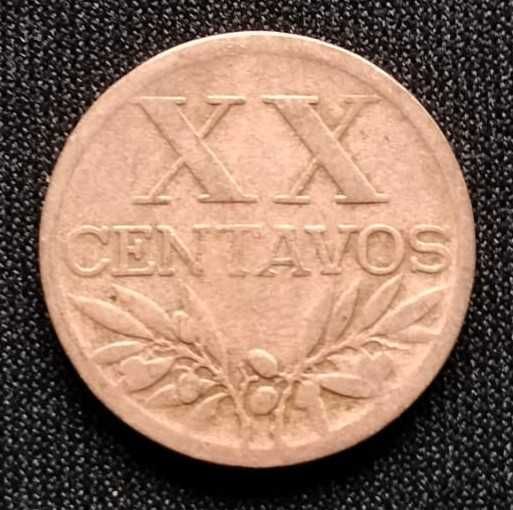 Moeda XX centavos bronze - Portugal - 1953