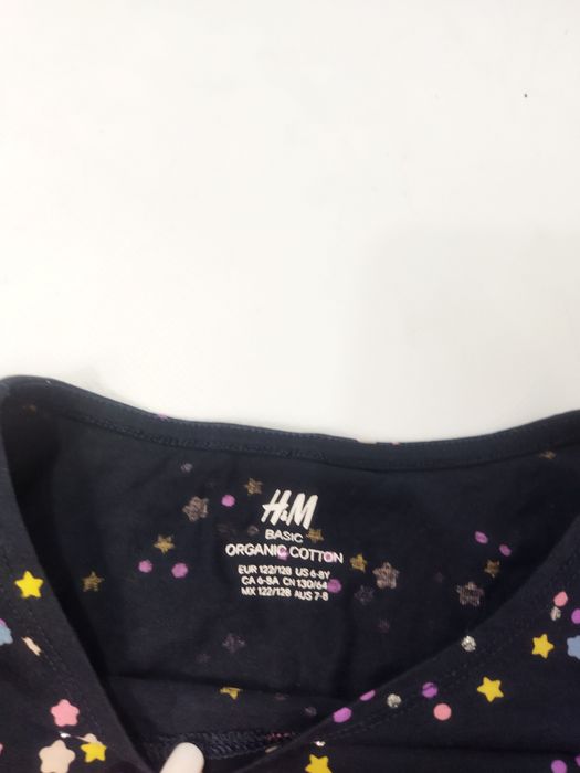 Granatowa bluzeczka H&M z długim rękawem w serduszka, rozmiar 122/128