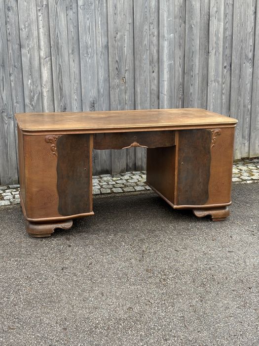 Klasyczne biurko gabinetowe Art Deco miedzywojenne