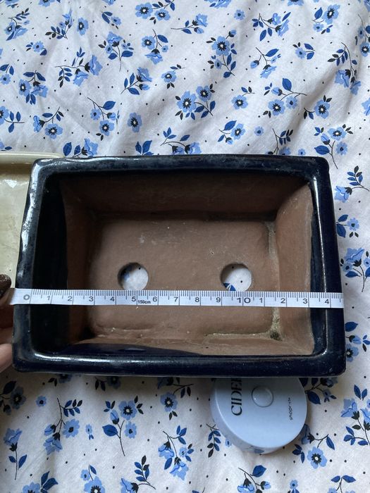 Doniczka do bonsai ceramiczna granatowa z podstawką