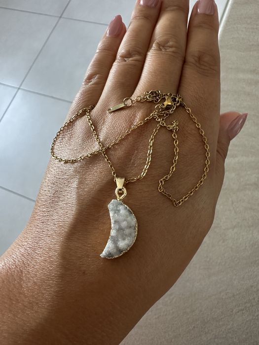 Naszyjnik Agat druzy księżyc stal