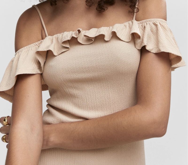Vestido cerimónia Bege M pelo tornozelo Mango