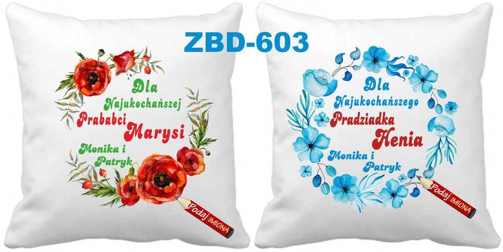 2 Poduszki dla Prababci i Pradziadka z imionami DOWOLNE Imię WZORY