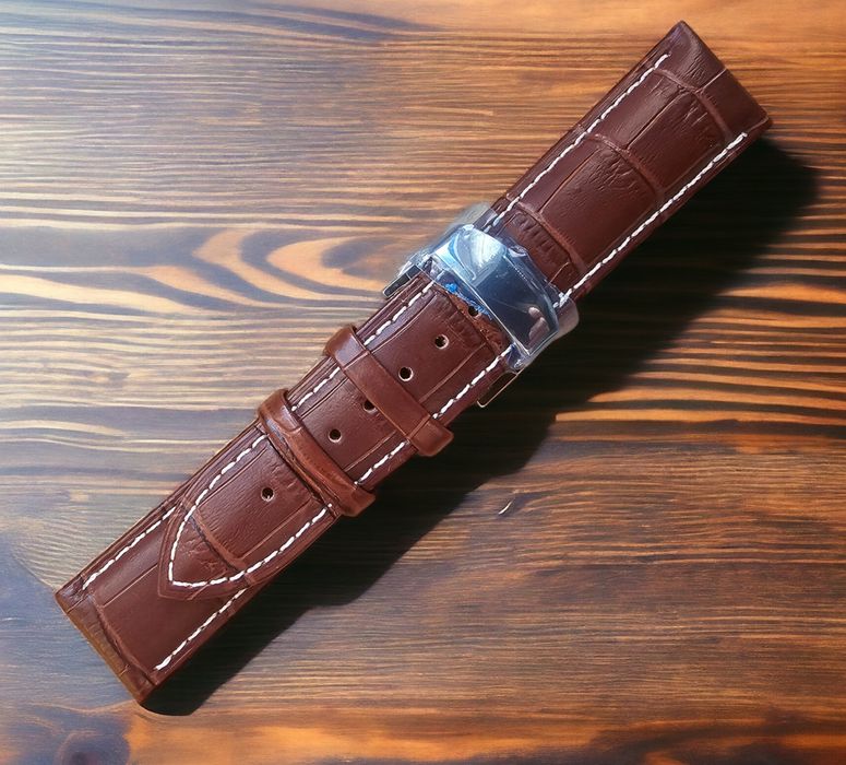 Pasek do zegarka Festina 22 mm brązowy biała nitka zapięcie motylkowe