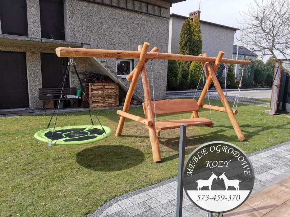 PROMKA! Drewniana huśtawka ogrodowa z grubych bali / Plac zabaw Stelaż