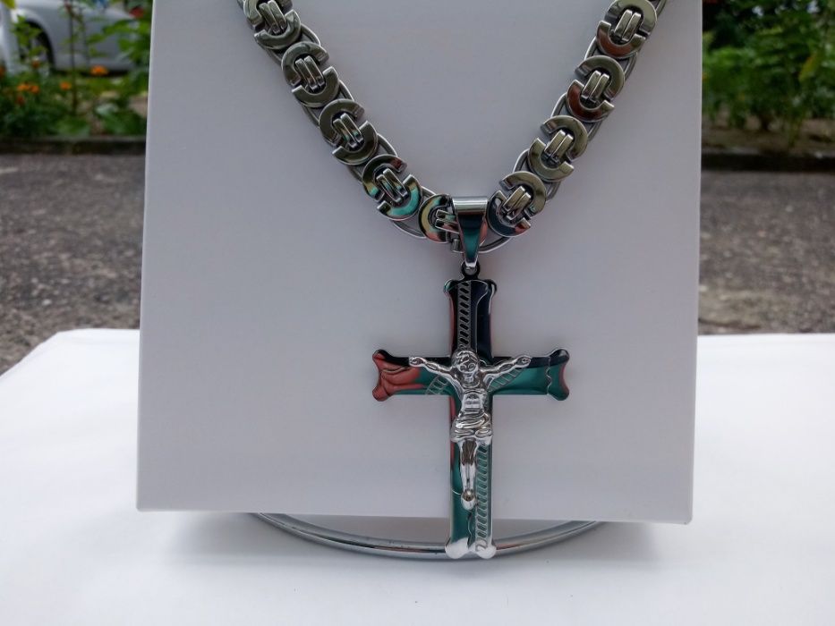 Srebrny łańcuszek,krzyżyk,bransoletka,splot królewski,biżuteria męska