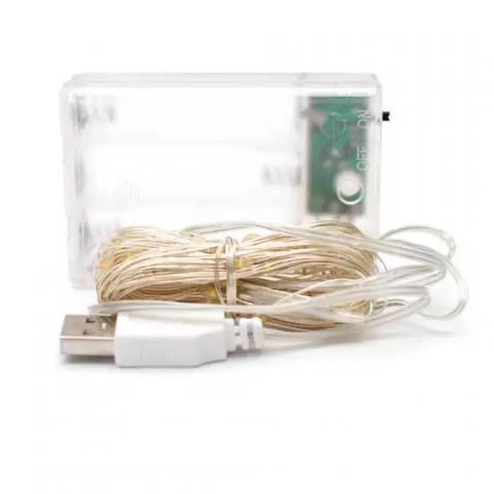 Біла гірлянда роса 20 метрів, Тонка гірлянда на дроті від USB