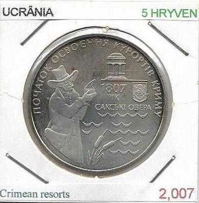 Ucrânia  - 5 Hryvnen - 2007 -- Estâncias Balneares da Crimeia  - Moeda