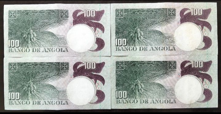 Lote 4 Notas Angola 100$ 1973 Camões Novas/Números Seguidos