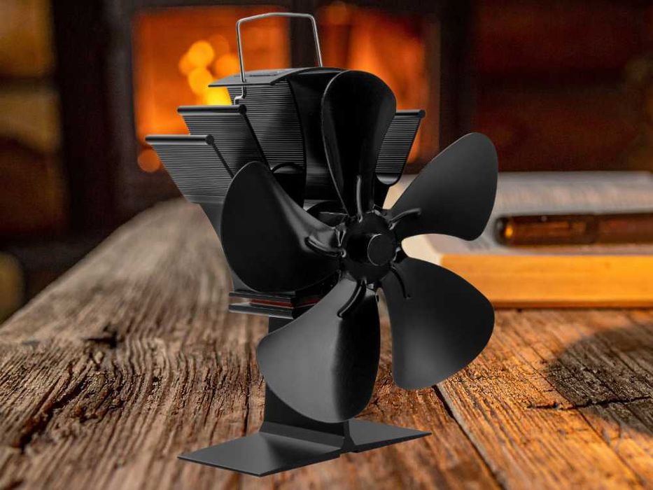 Wentylator Kominkowy Termoelektryczny Zasilany Ciepłem Cichy Czarny