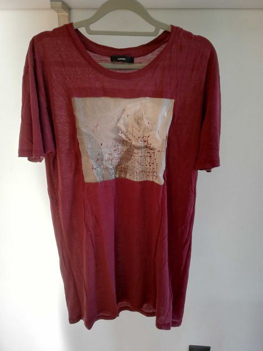 DIESEL bordowy t-shirt róża unisex r. S