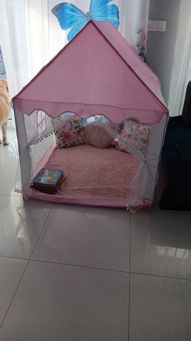 Namiot Domek dla Dzieci Zamek Pałac do Pokoju Ogrodu + Lampki LED Róż