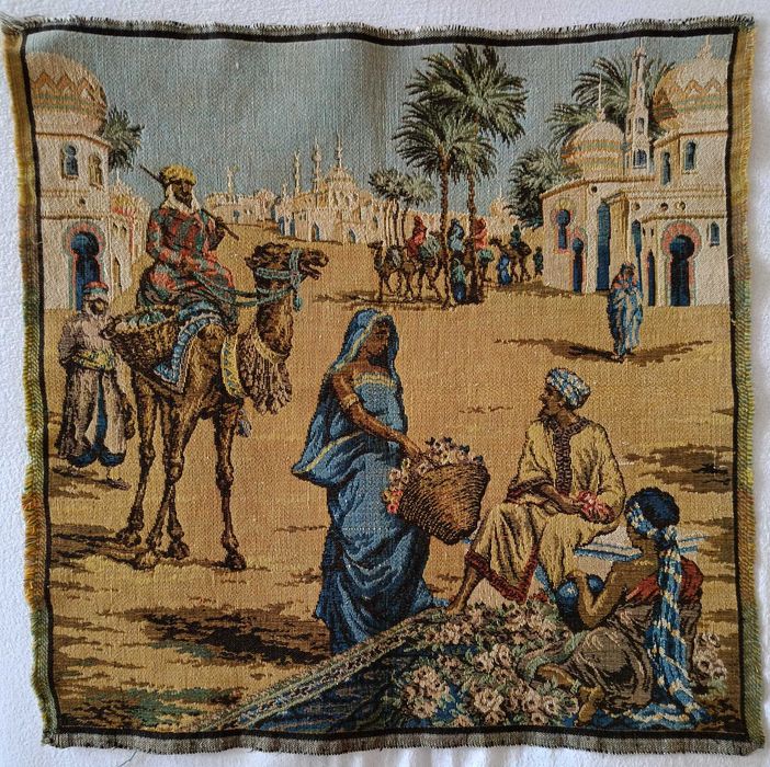 Винтажный гобелен "Жизнь бедуинов" 49×49 см