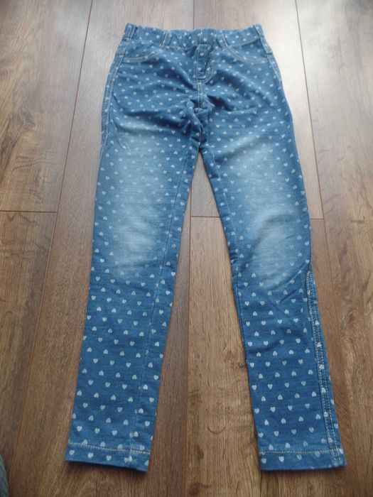Jegginsy jeginsy spodnie granatowe w serduszka R. 128