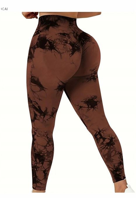 Brązowe legginsy z wysokim stanem i wzorem tie dye l 5ia
