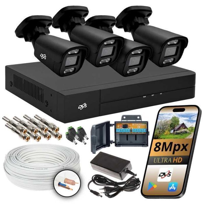 Monitoring analogowy 4 kamery 8MPx zestaw noc kolor DVR dom firma