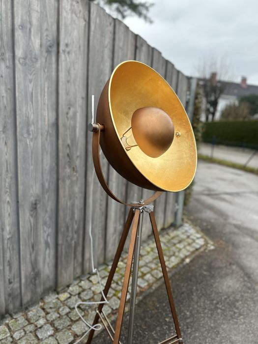 Lampa podłogowa reflektor na trójnogu miedź/złoto design