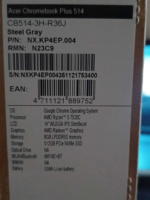 Acer Chromebook Plus314  CB514-3H-R36J Gwarancja