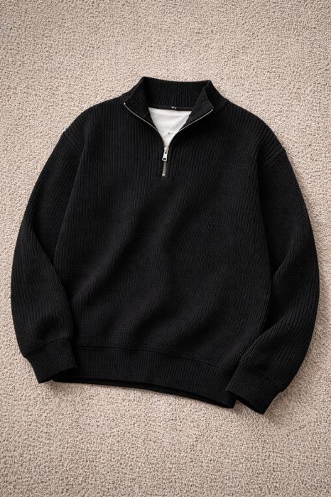 Кофта 1/4 zip (півзамок) чорна, фактурна