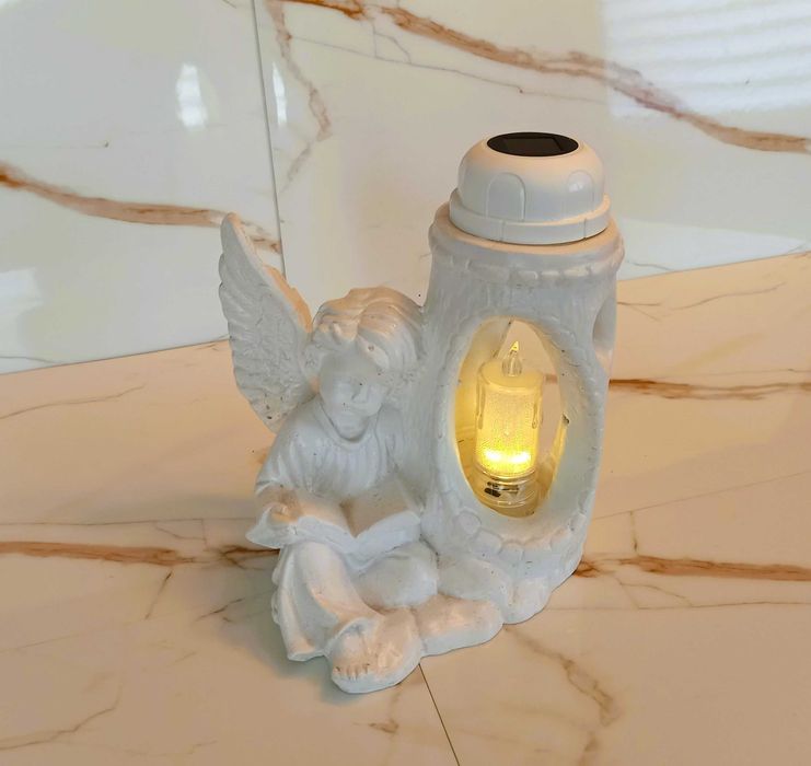 Znicz solarny LED Lampion Anioł dekoracja na grób pomnik cmentarz stroik