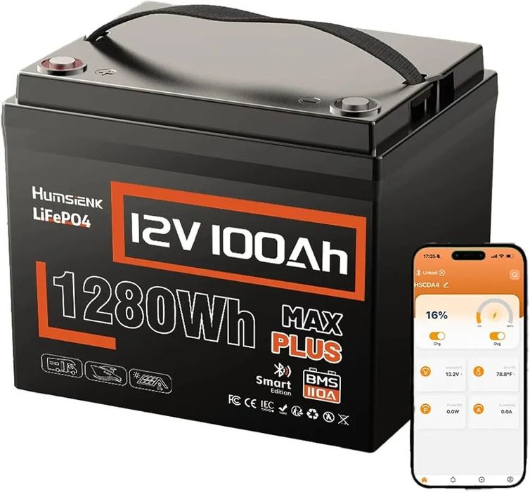 Аккумулятор LiFePO4 12 В 100 А·ч BT с BMS 110A, для кемперов, ИБП и ло
