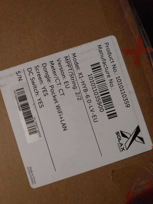 Інвертор SOLAX POWER Model: X1-HYB-6.0-LV-EU