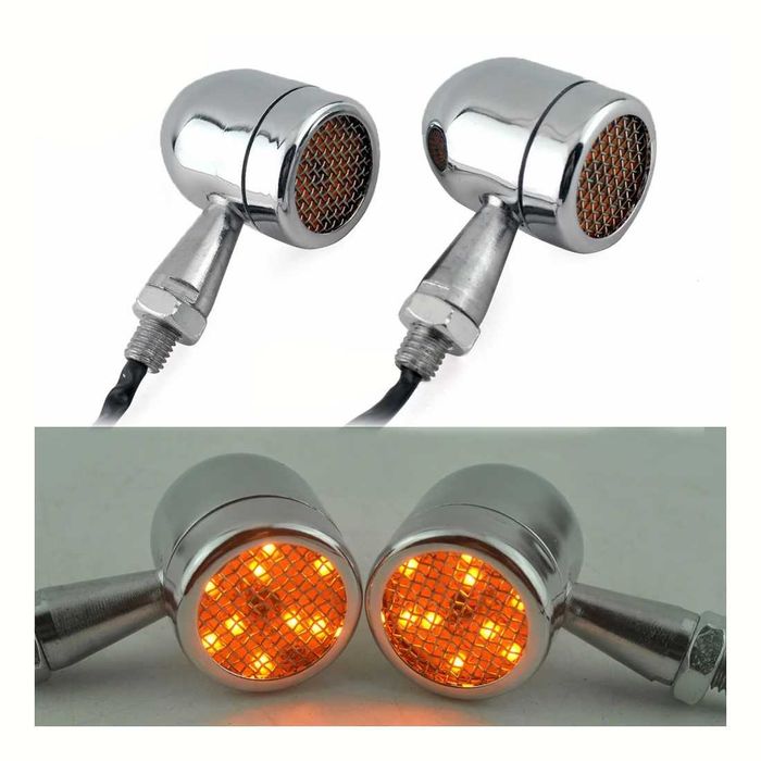Par de mini piscas LED bala 12V para moto — âmbar universal