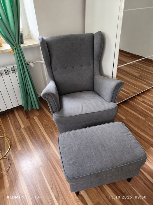 Fotel z podnóżkiem strandomom ciemno szary