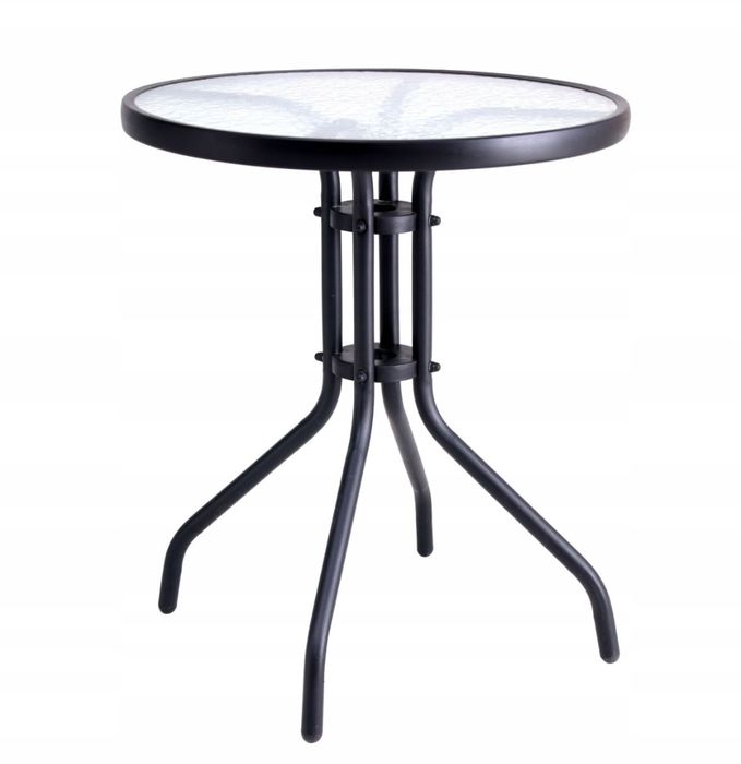 Stół Stolik Ogrodowy Kawowy Okrągły Szklany Metalowy Balkon Taras 60cm