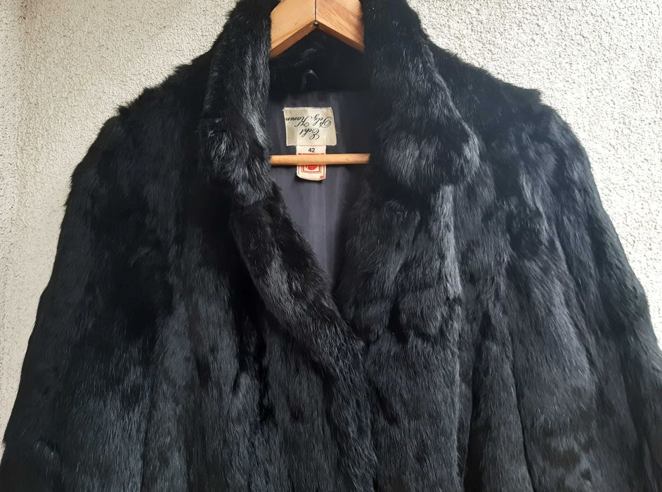 Futro Damskie Czarne Naturalne z Królika Rozmiar 42