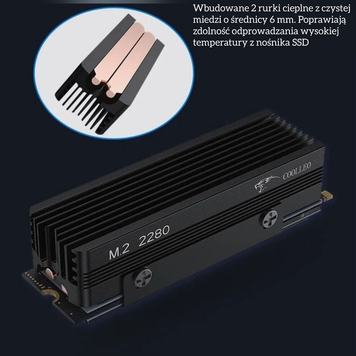 Radiator dysku SSD m.2 nvme 2280 dwa kolory, 2 x rurka cieplna