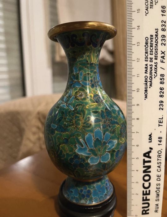Jarra cloisonné flores com base