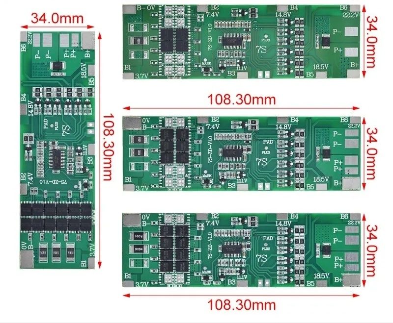 Плата BMS 7S 29.4 В 30A, BMS 6S 40A  для Li Ion с балансировкой,