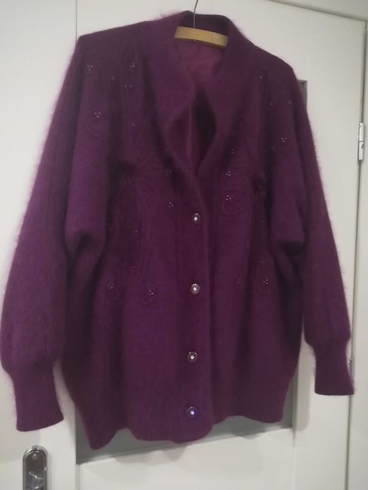 Piękny płaszcz sweter ALPAKA z wełny angory r. 44