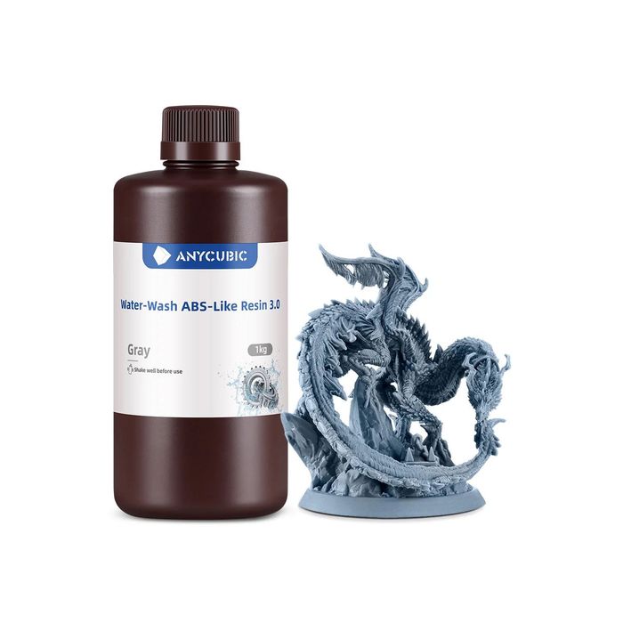 Сіра водозмивна ABS-подібна фотополімерна смола Anycubic Water-Wash ABS-Like Resin 3.0  1 кг