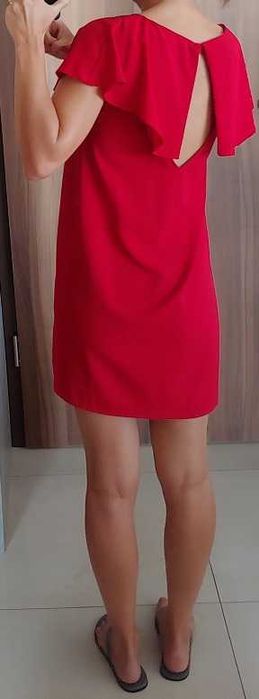 ZARA BASIC luźna sukienka ozdobne rękawki 34/XS
