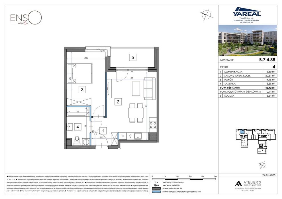2-pokojowe mieszkanie 43 m² + loggia – pohled 2