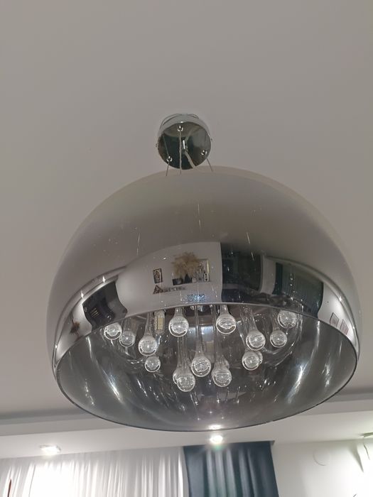 Lampa sufitowa żyrandol srebrny z krysztalkami