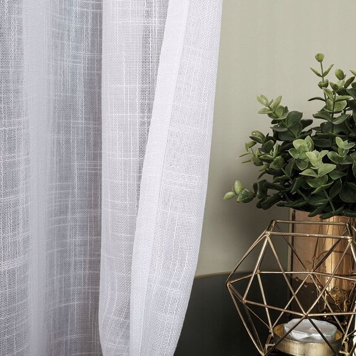 Biała firana gotowa typu len na taśmie 300x250cm lniana gruba żabki