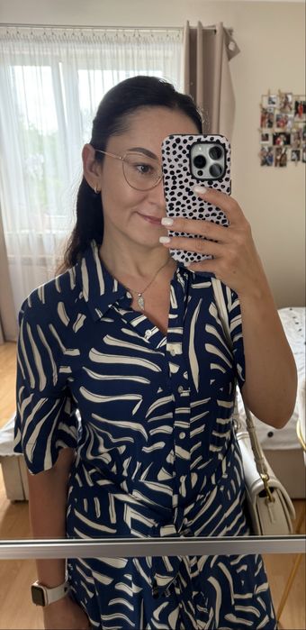 Szmizjerka granatowo biała sukienka H&M 36 S