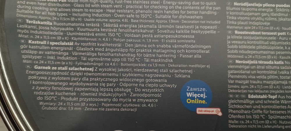 LIVARNO Home Basic garnek ze stali szlachetnej 24 cm, 4,6 L